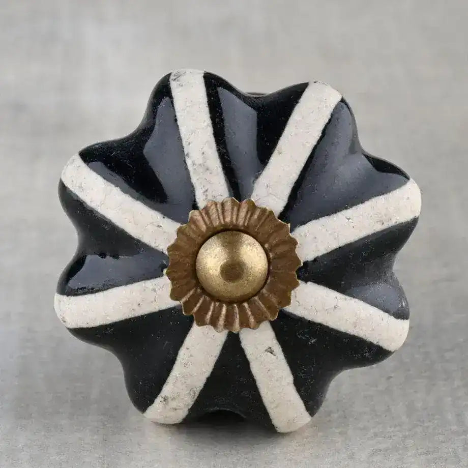 Hand Painted White Floral Dresser Cabinet Knob With Black Print - Set of 6 - MAIA HOMES