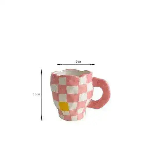 Handmade Irregular Checker Ceramic Coffee Mug - MAIA HOMES