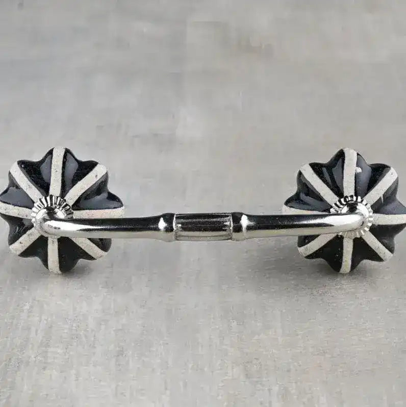 Handmade White Stripe Dresser Cabinet Pulls - Set of 4