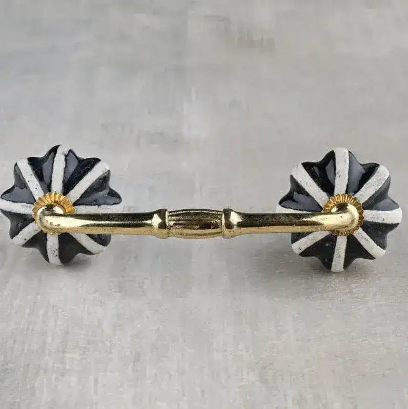 Handmade White Stripe Dresser Cabinet Pulls - Set of 4