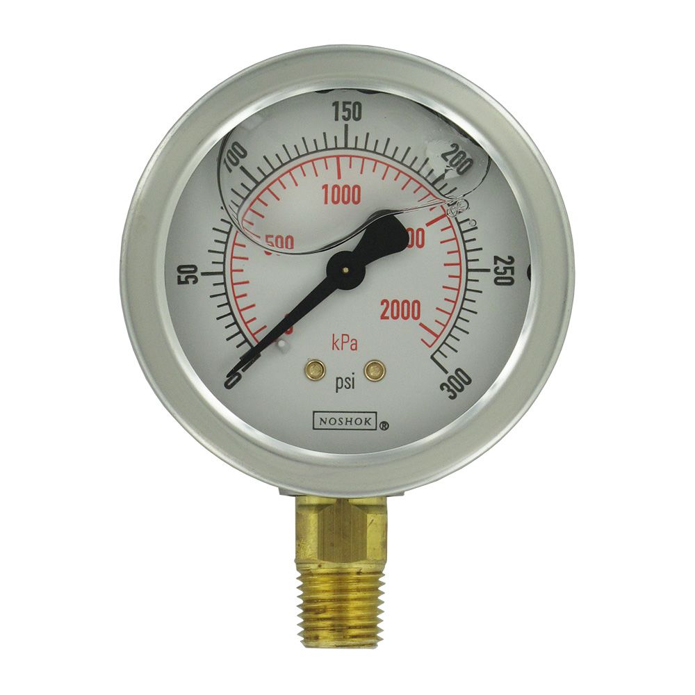 NOSHOK Bottom Mount 2.5" Water Pressure Gauge 0-300 PSI, SS, 1/4" NPT