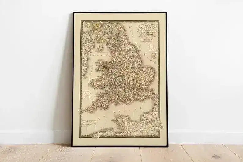 Historical Map of England and Wales 1828| Old Map Wall Decor
