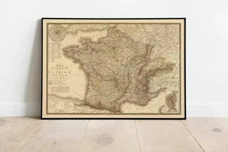 Historical Map of France 1827| Old Map Wall Decor