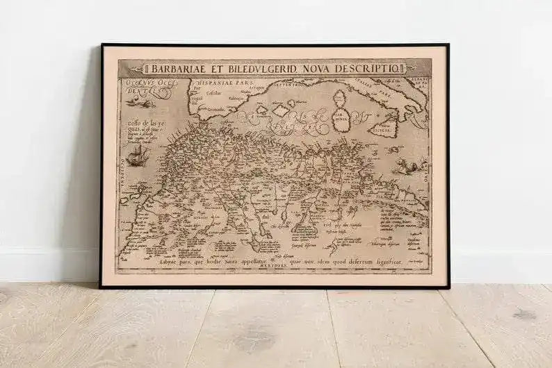 Historical Map of Tunisia Morocco Algeria 1570| Old Map Wall Decor
