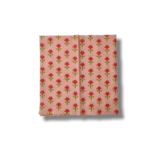 Indian Roses Floral Block Printed Cotton Napkins