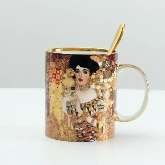 Klimt Kiss Porcelain Coffee Mug With Spoon - MAIA HOMES