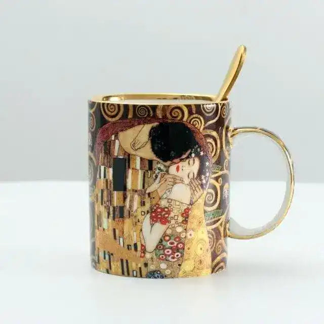 Klimt Kiss Porcelain Coffee Mug With Spoon - MAIA HOMES