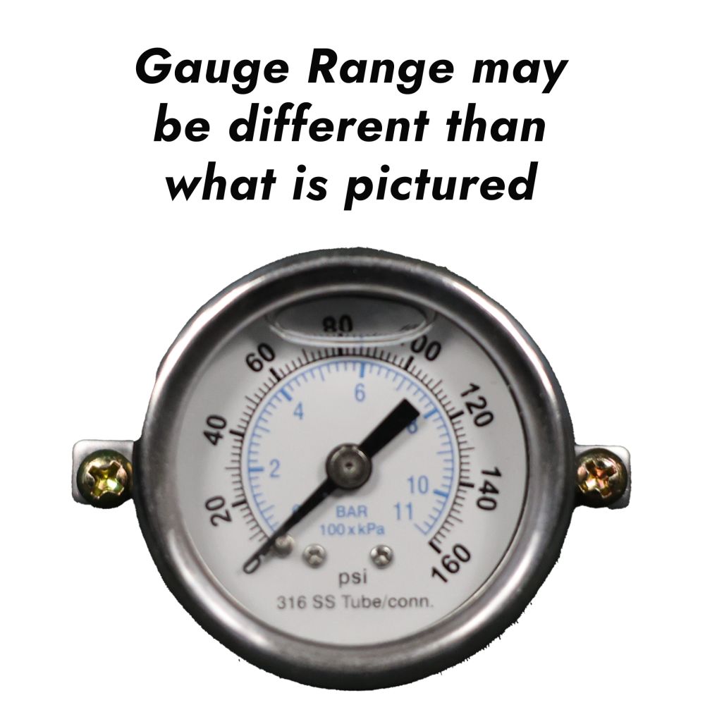 Water Pressure Gauge 300 PSI, 1/4" MPT, 2.5" Plastic Dial, Center Back Uclamp, SS Case