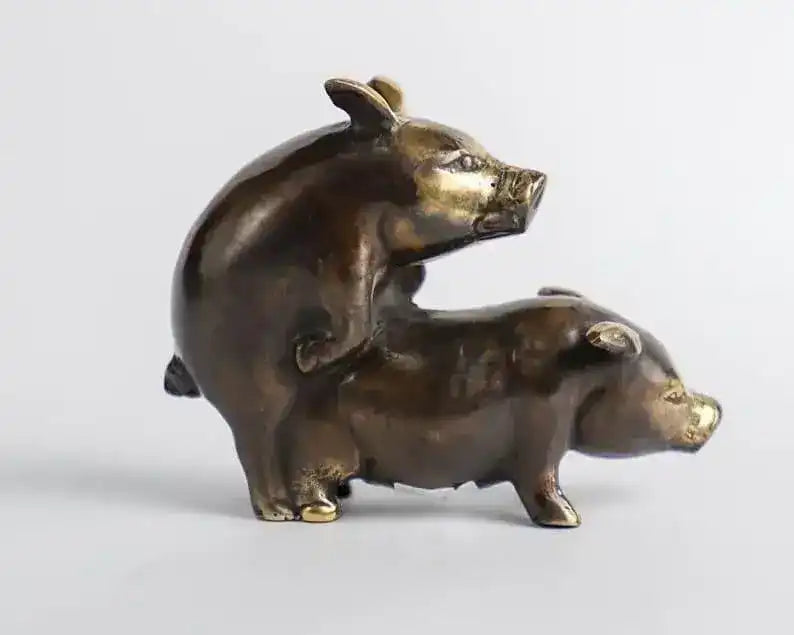 Love-Making Pig Solid Brass Figurine - MAIA HOMES