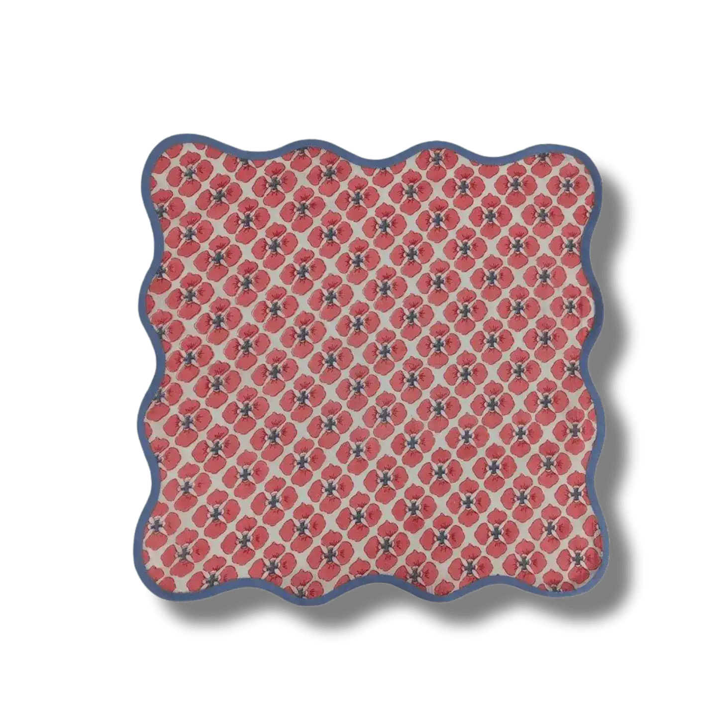 Maia Hand Block Floral Piping Scallop Cotton Napkins