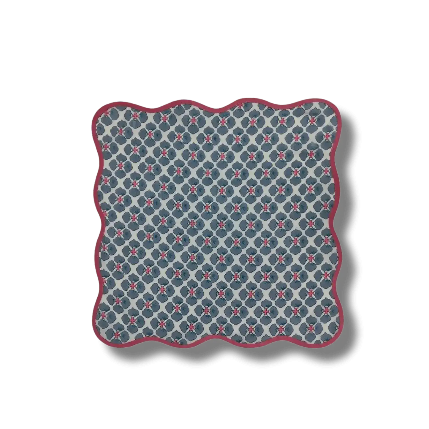 Maia Hand Block Floral Piping Scallop Cotton Napkins