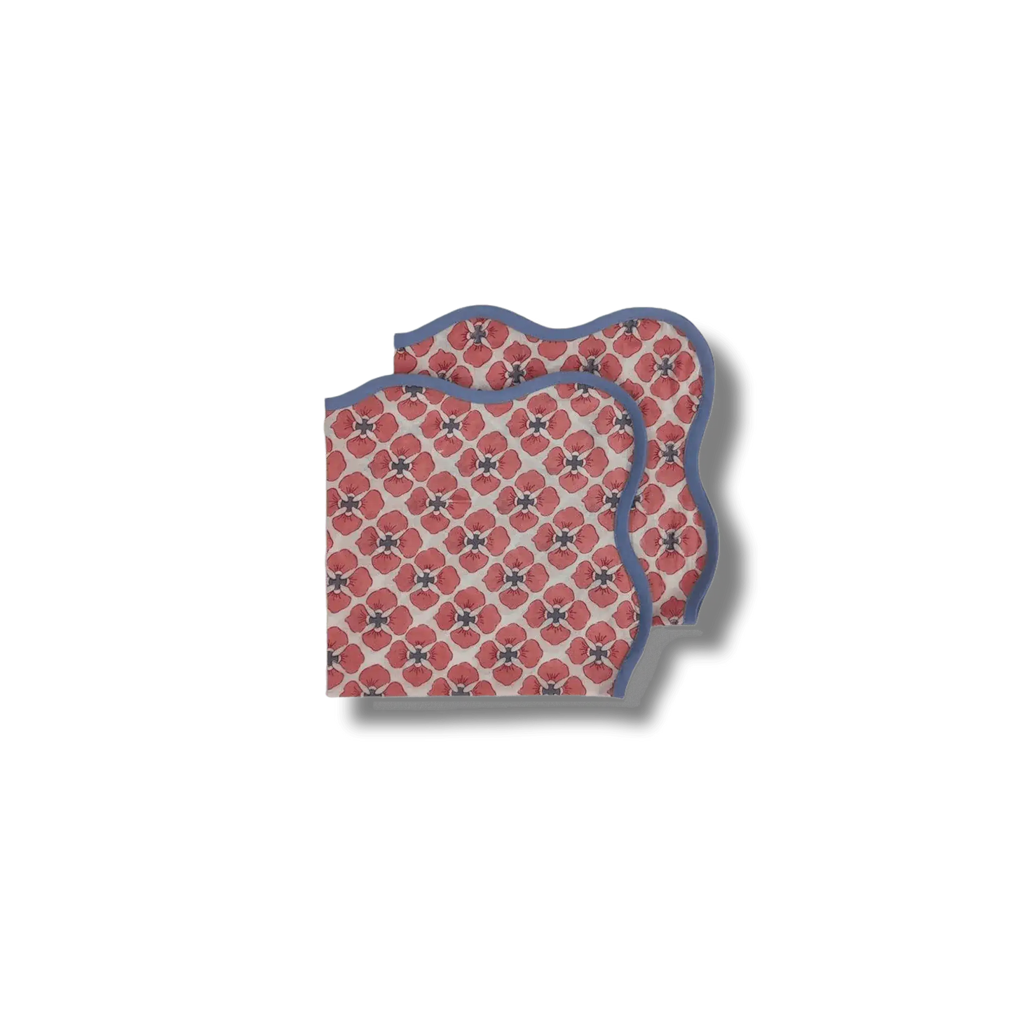 Maia Hand Block Floral Piping Scallop Cotton Napkins