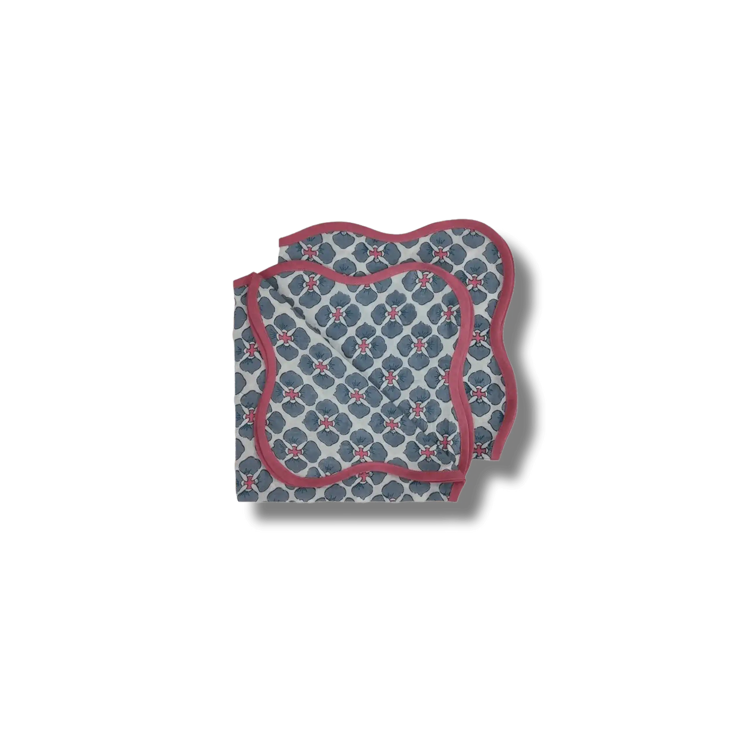 Maia Hand Block Floral Piping Scallop Cotton Napkins