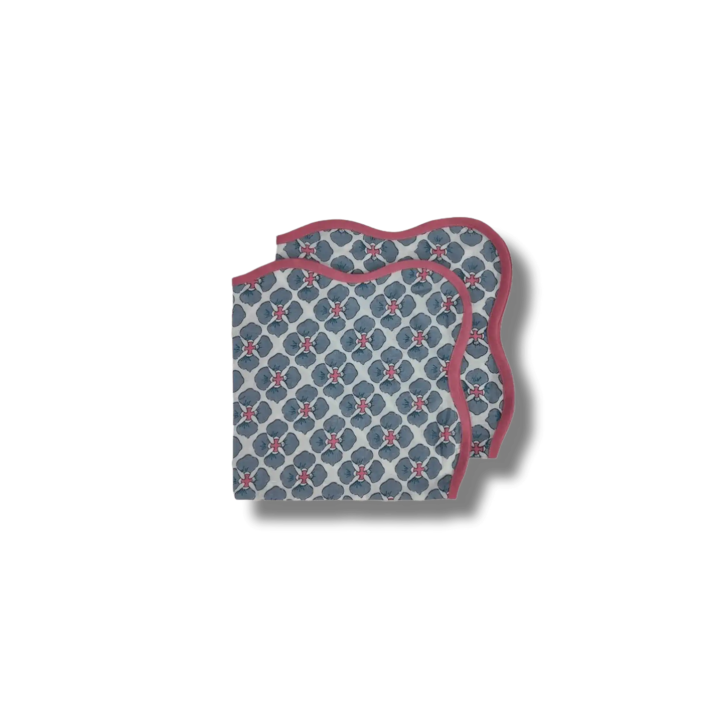 Maia Hand Block Floral Piping Scallop Cotton Napkins