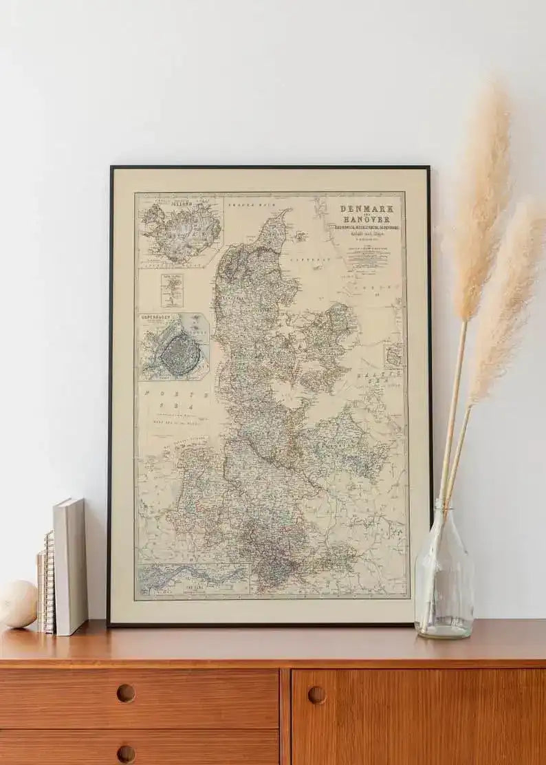 Map of Denmark, Hanover, Brunswick, Mecklenburg and Oldenburg 1861| Map Wall Decor
