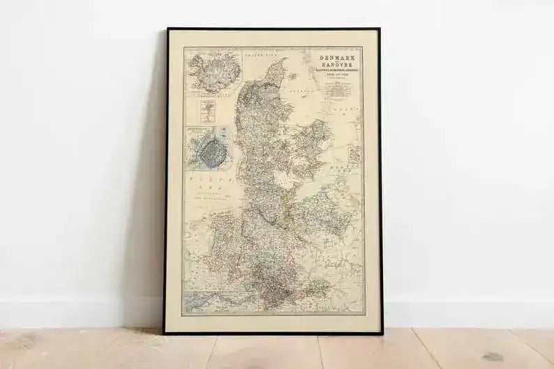 Map of Denmark, Hanover, Brunswick, Mecklenburg and Oldenburg 1861| Map Wall Decor