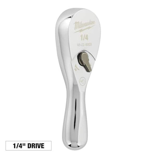 1/4" Drive 90-Tooth 3" Stubby Ratchet Hand Tool, Chrome-Plated