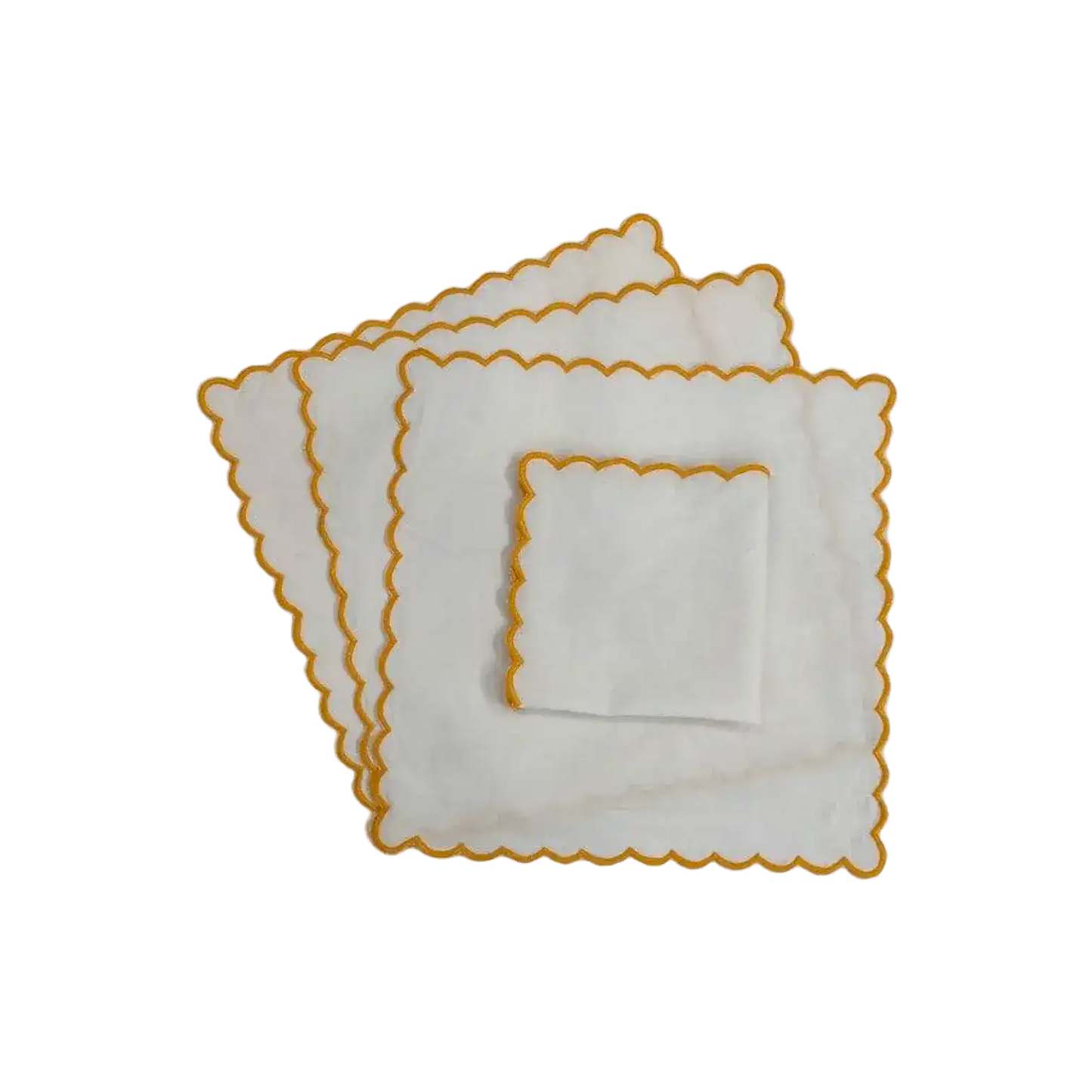Mini Scalloped White Cotton Napkins with Embroidered Trim