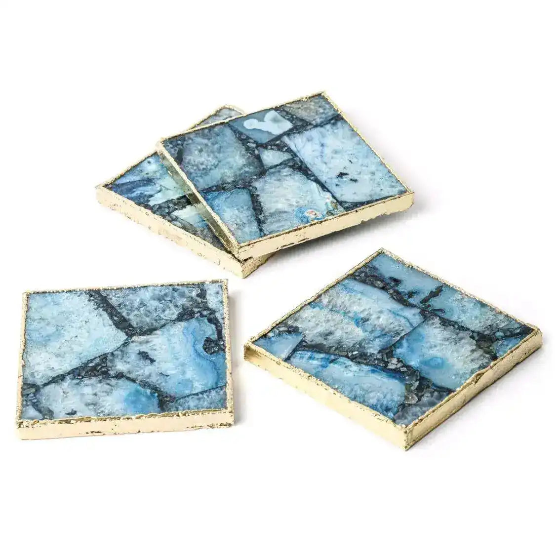 Mixed Colored Agate Coasters Square with Gold Trim Set of 4 - MAIA HOMES