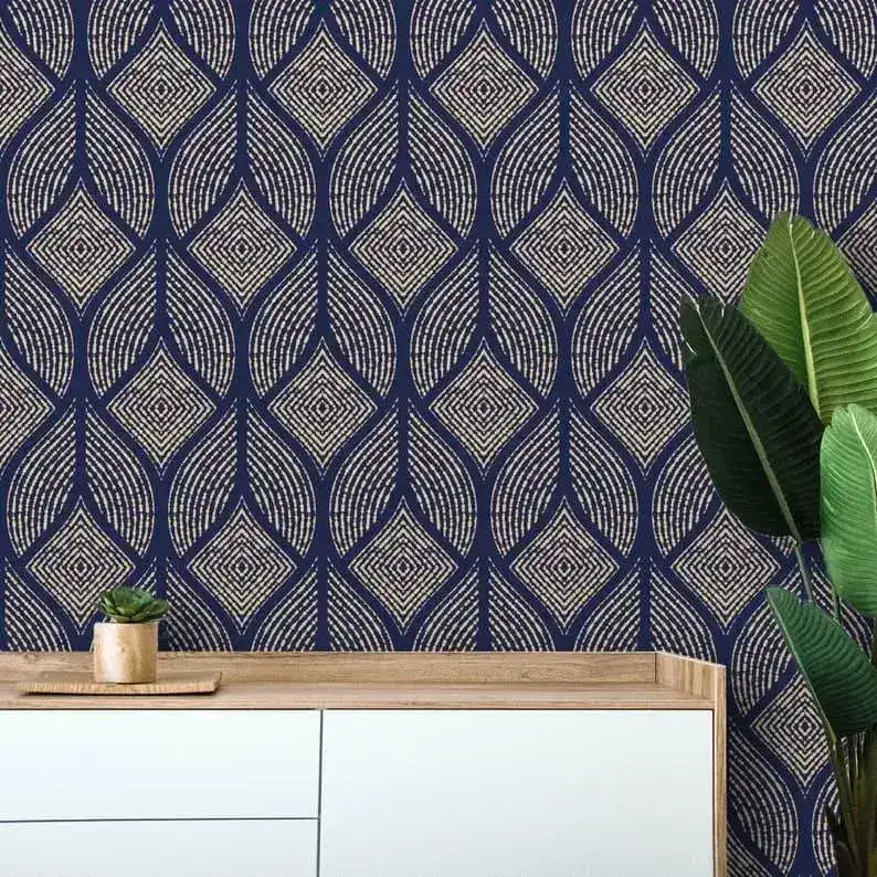 Navy and Gold Geometric Art deco Wallpaper