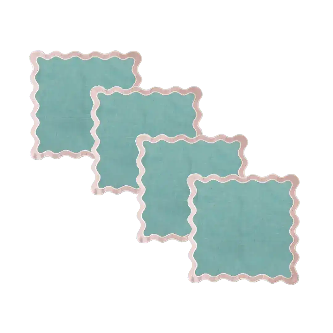 Pale Pink and Blue Scallop 100% Linen Square Placemat