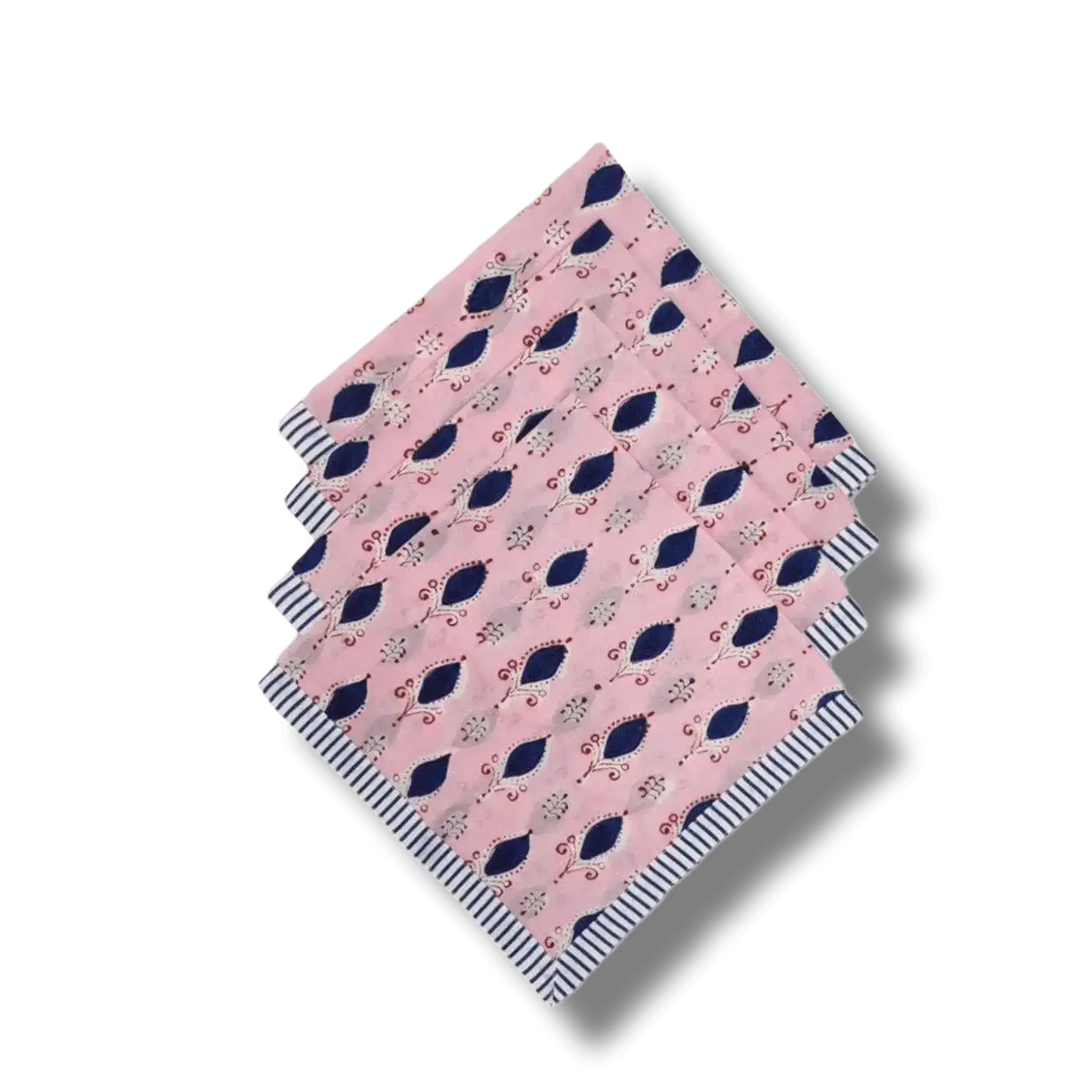 Pink Floral Indian Block Printed Striped Napkins