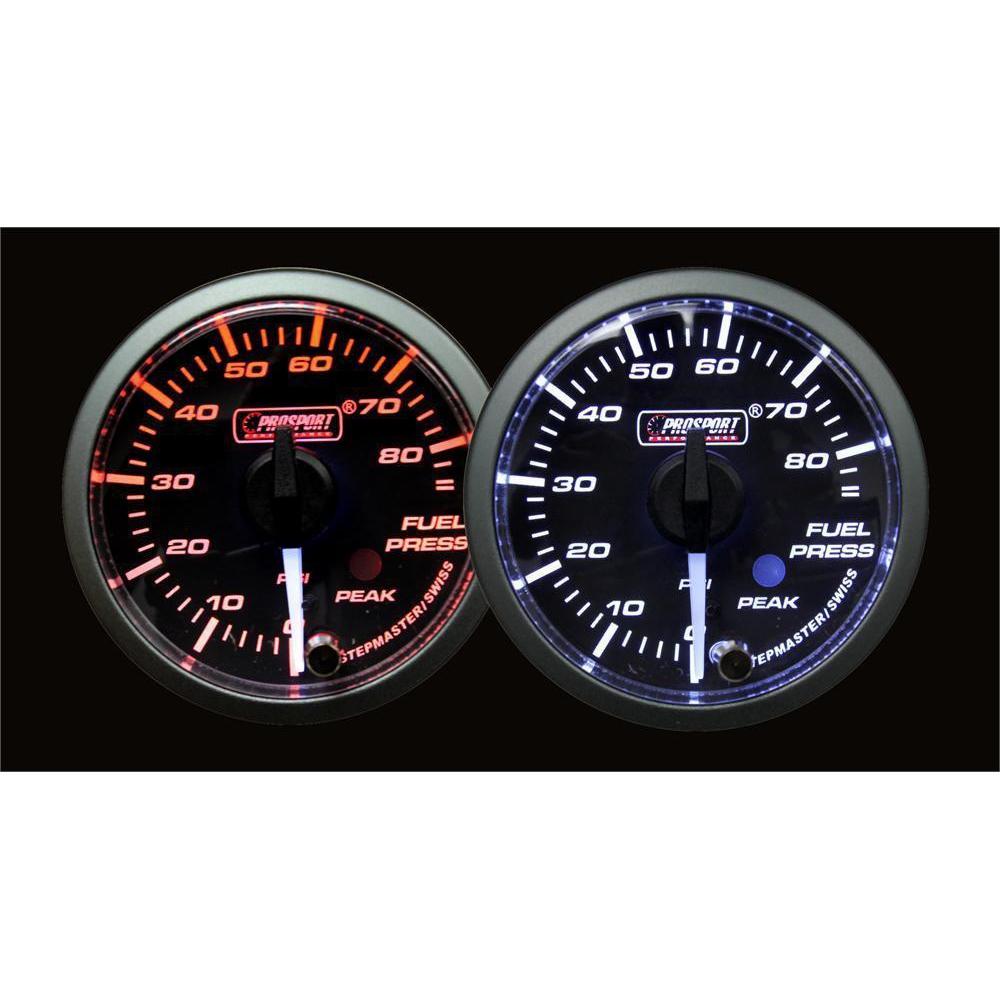 Prosport 52mm Fuel Pressure Gauge Premium White Pointer Clear Lens - Amber/White - Universal