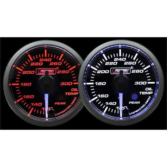 Prosport 52mm Oil Temperature Premium White Pointer Clear Lens Gauge - Amber/White - Universal