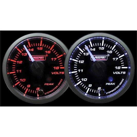 Prosport 52mm Volt Gauge Premium White Pointer Clear Lens - Amber/White - Universal