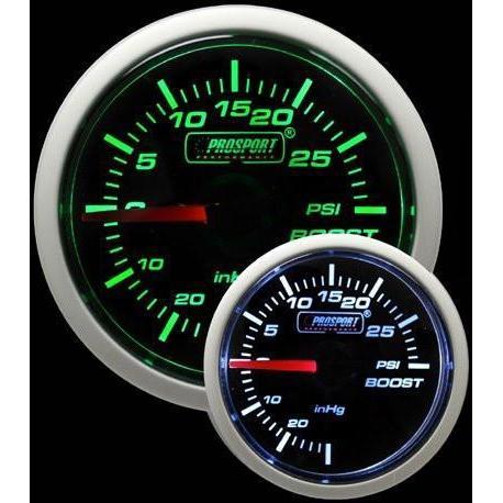 Prosport Performance Green/White 52mm Mechanical Boost Gauge - Universal