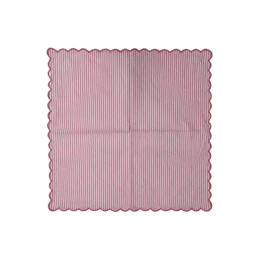 Punch Pink Stripes on White Scalloped Cotton Napkins