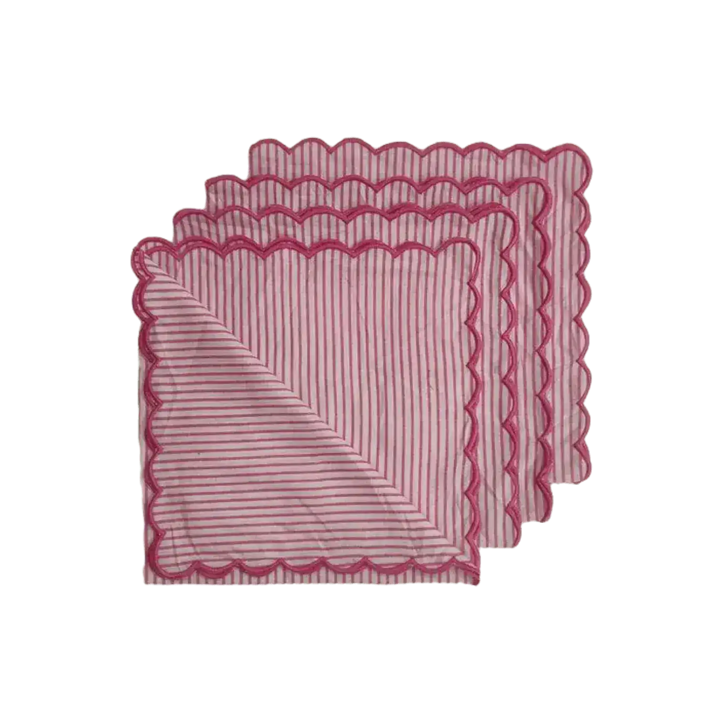 Punch Pink Stripes on White Scalloped Cotton Napkins