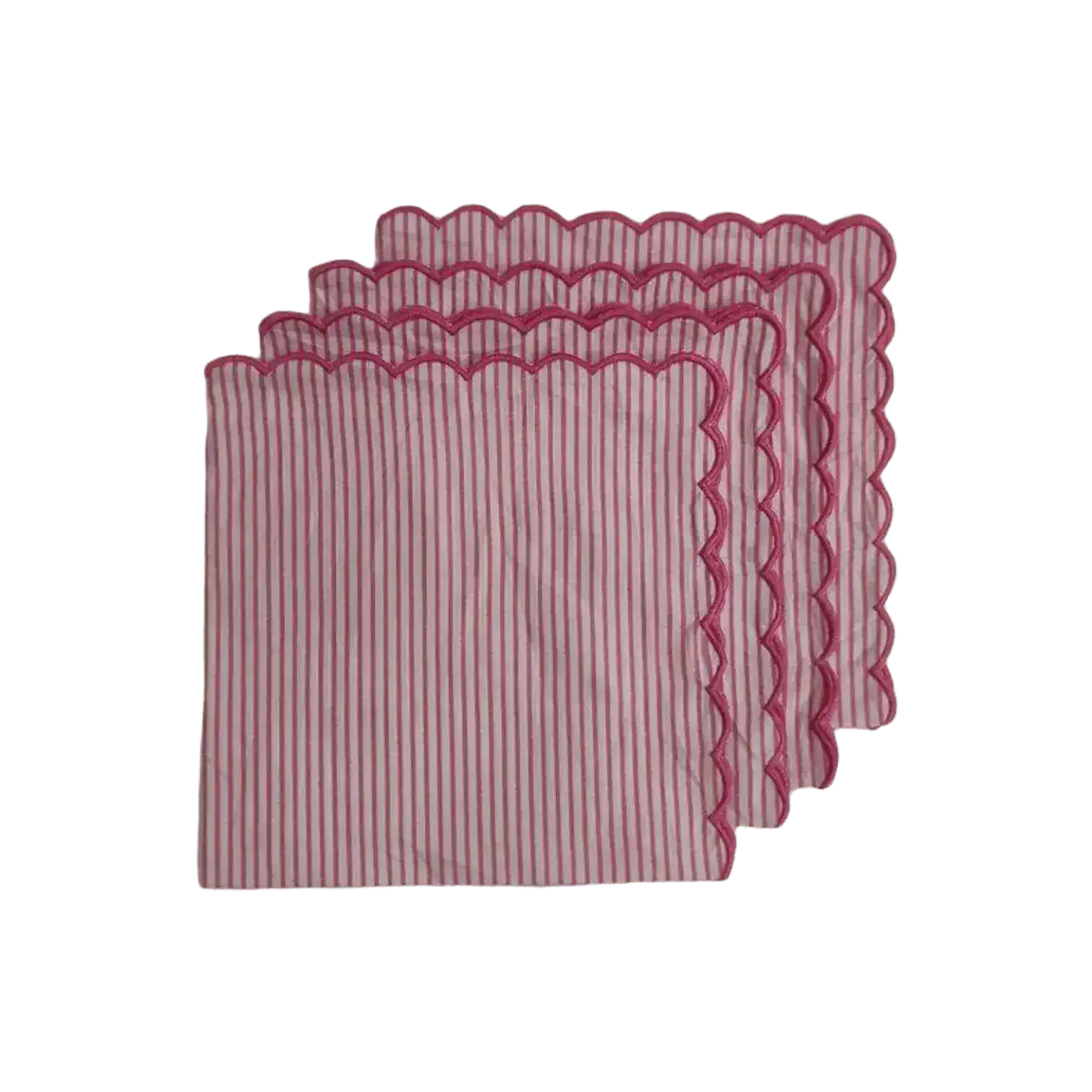 Punch Pink Stripes on White Scalloped Cotton Napkins