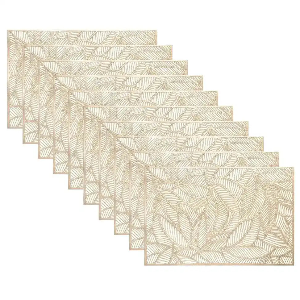 Rectangle Gold Leaves Vinyl Placemats - Set of 10 - MAIA HOMES