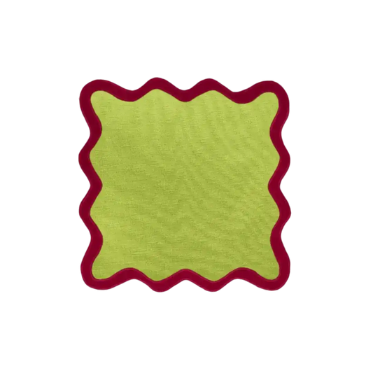 Red and Lime Green Scallop 100% Linen Square Placemat