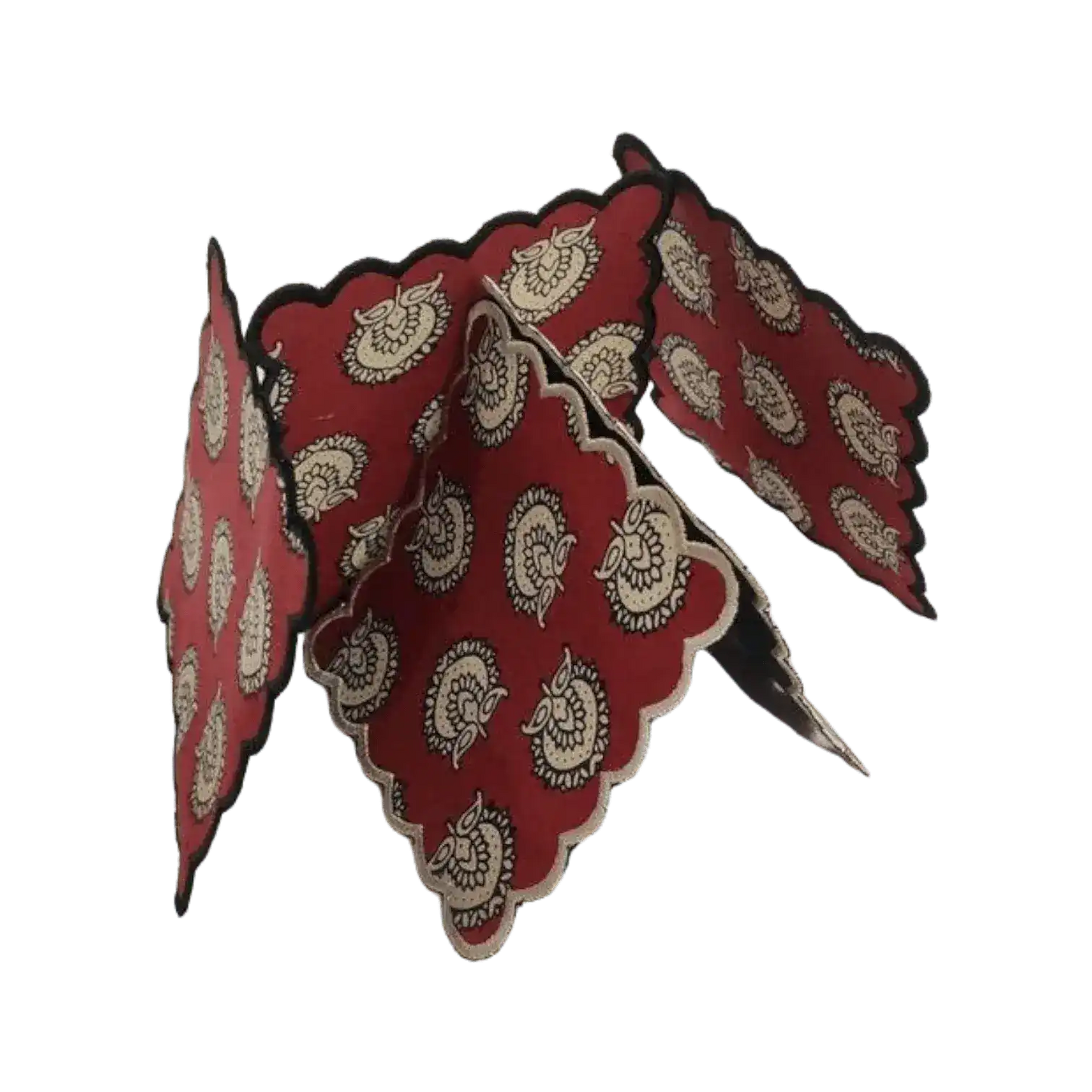 Red Block Printed Scalloped Cotton Napkins with Embroidered Trims