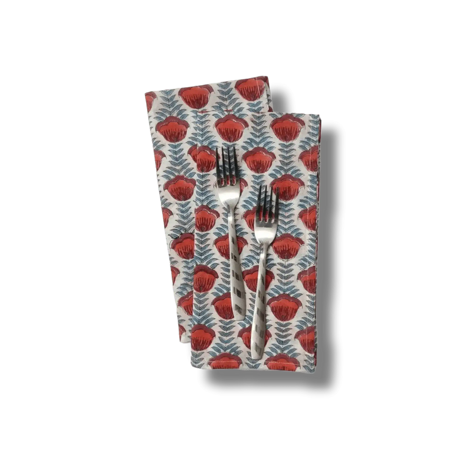 Red Floral Hand Block Printed Cotton Napkins