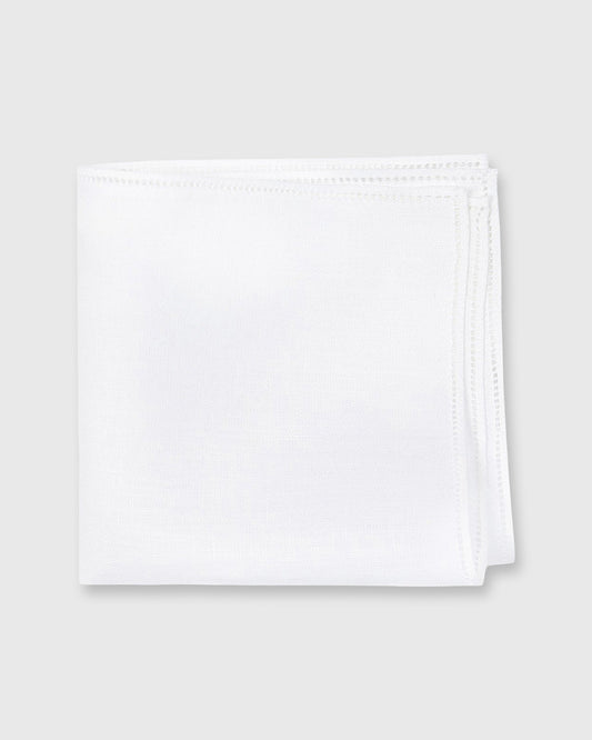 Hem-Stitched Pocket Square in White Linen