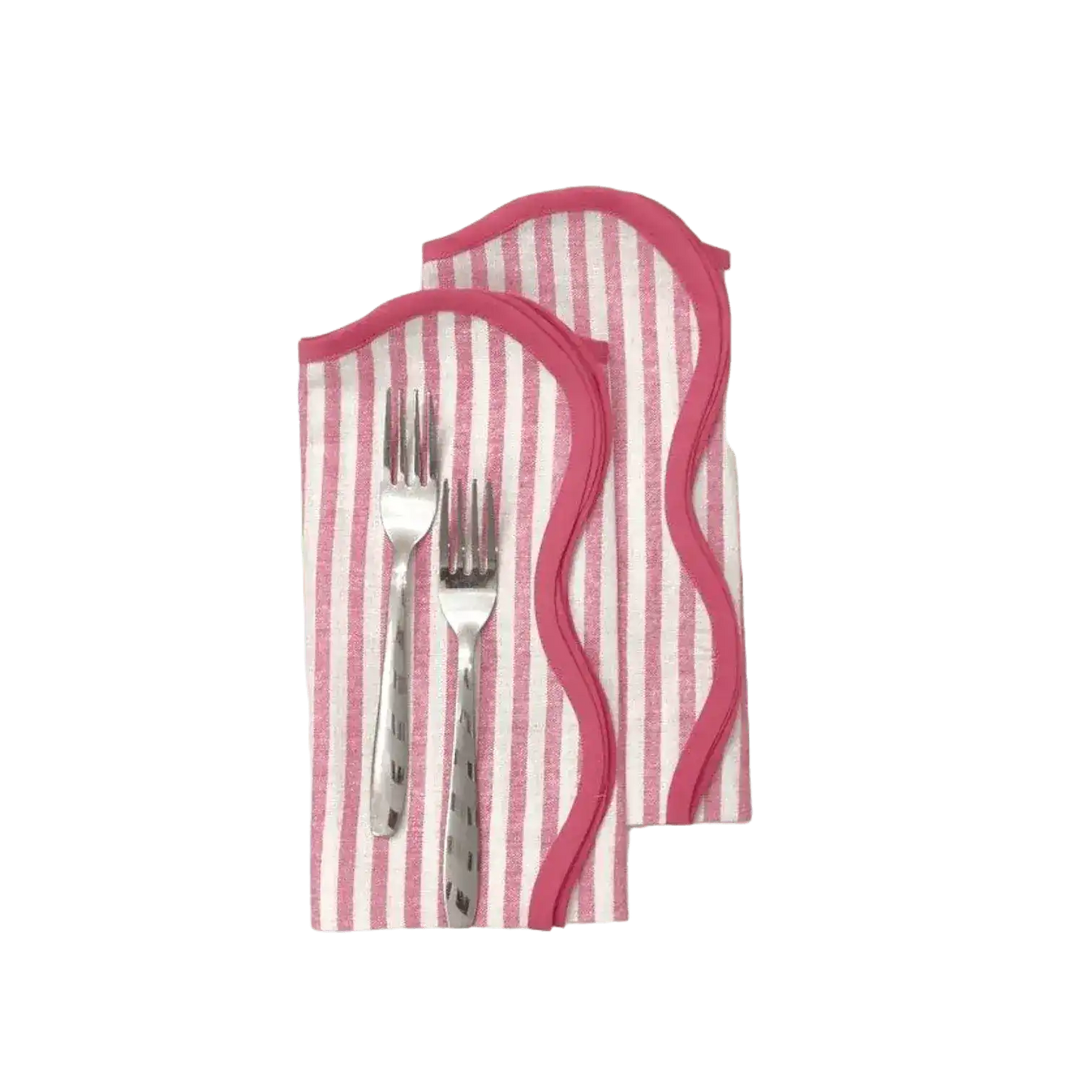 Scalloped Stripe Cotton Napkins - Set of 4