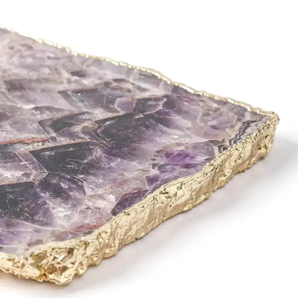 Serein Decor Amethyst Agate Cheese Board with Gold Trim