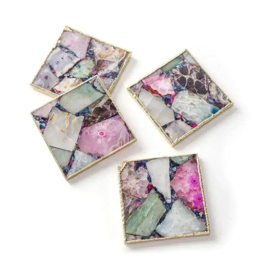 Serein Decor Gold Trim Agate Crystal Geode Coasters - Set of 4