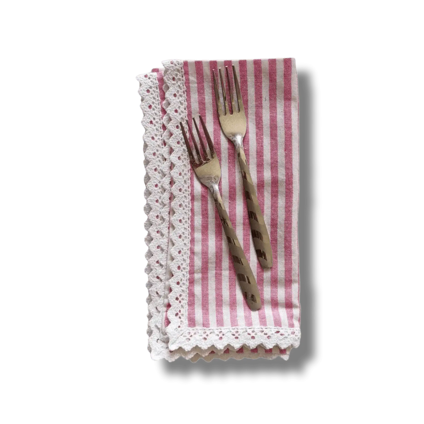 Striped Linen Napkins with White Lace