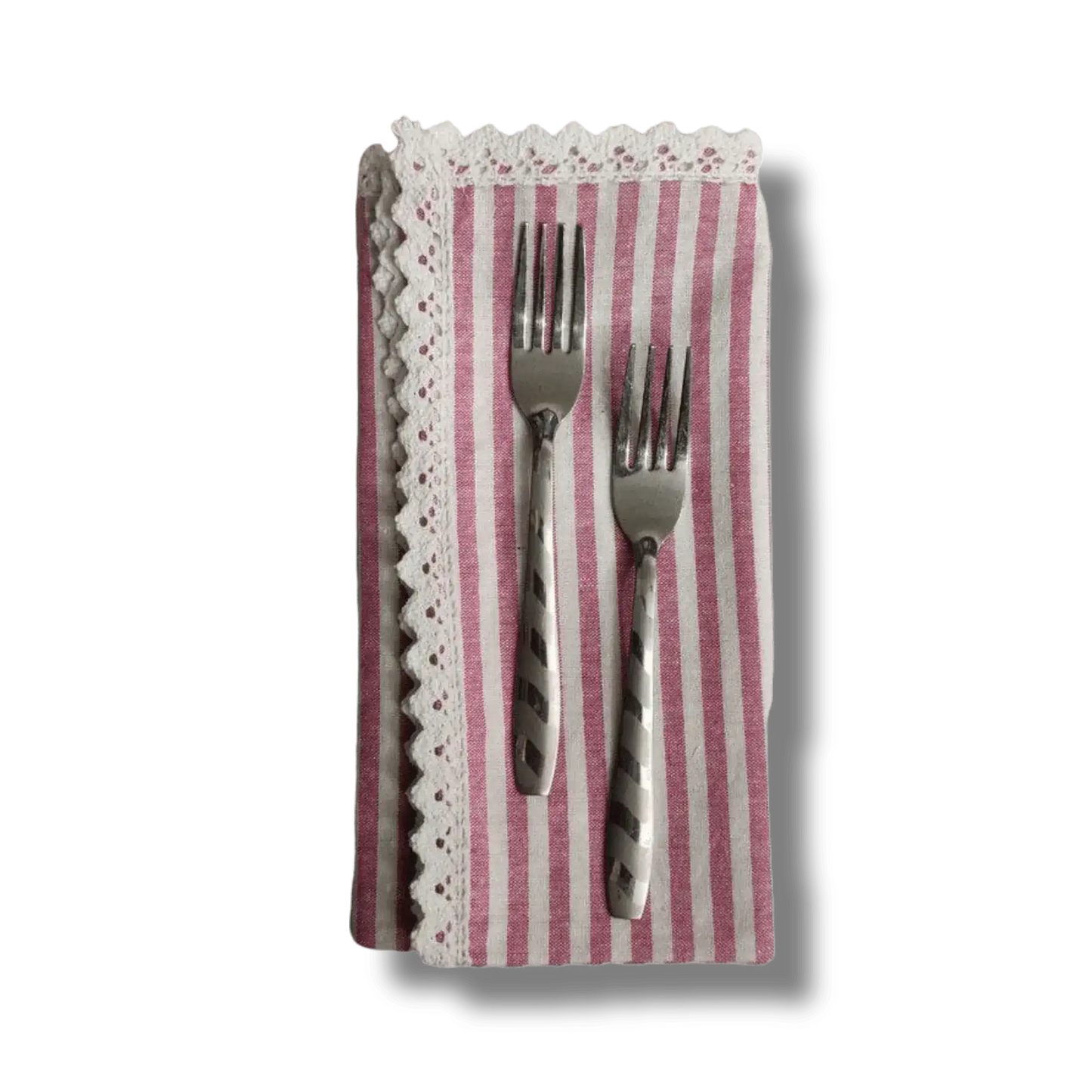 Striped Linen Napkins with White Lace