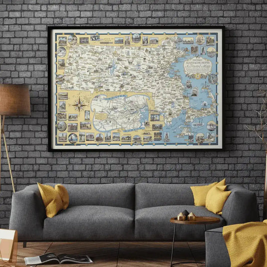 Vintage Massachusetts Old Map Poster Wall Print