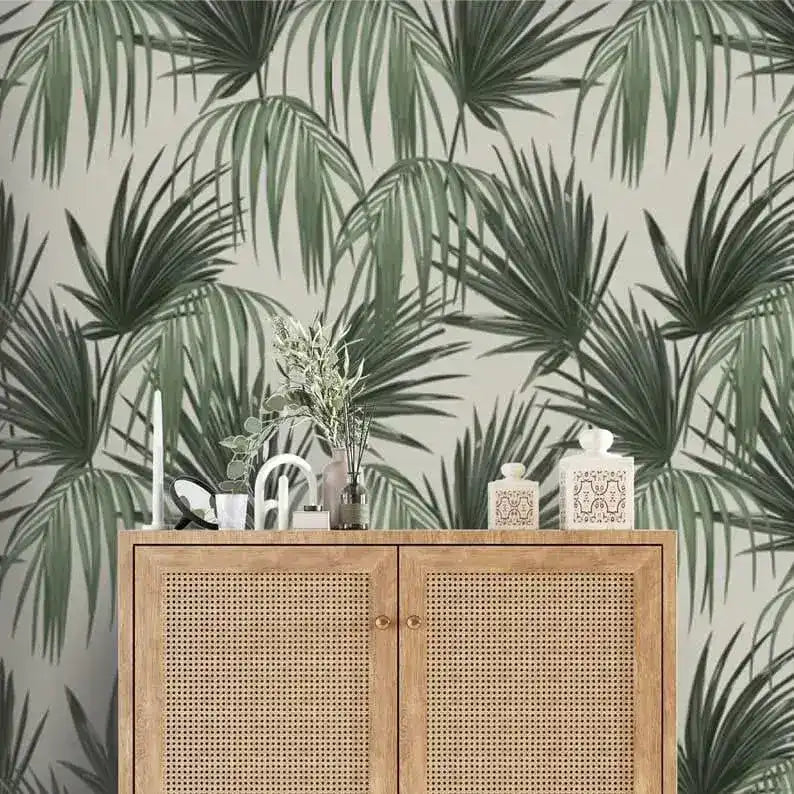 Vintage Tropical Green Palm Leaves Wallpaper