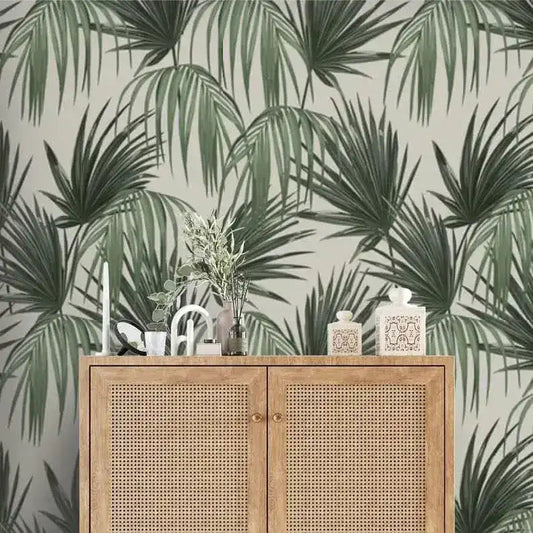 Vintage Tropical Green Palm Leaves Wallpaper