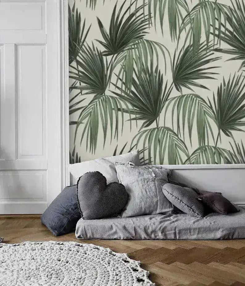 Vintage Tropical Green Palm Leaves Wallpaper