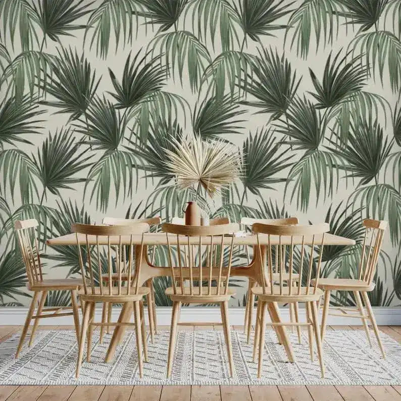 Vintage Tropical Green Palm Leaves Wallpaper