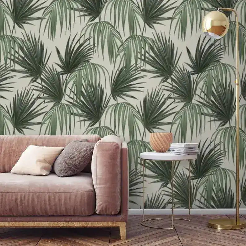 Vintage Tropical Green Palm Leaves Wallpaper