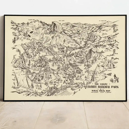 Vintage Yosemite National Park Animated Map Poster Print